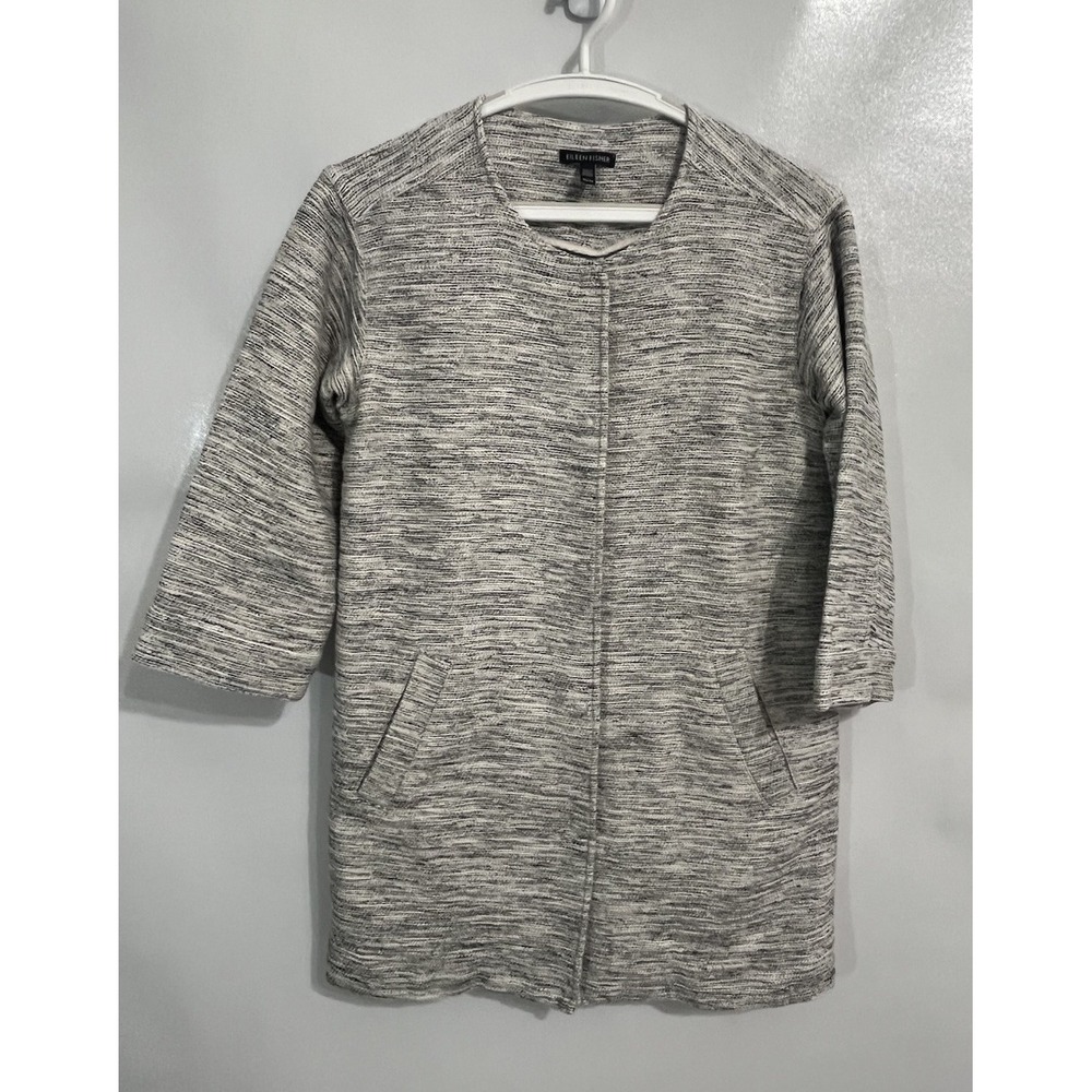 Eileen Fisher XS Long Jacket 3/4 Sleeve Textured Organic Cotton Jacket